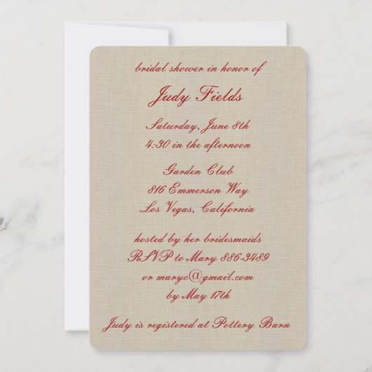 Rustic Red Mason Jars Invitation nuptiale douche (Dos)