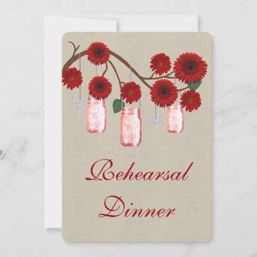 Rustic Red Mason Jars Rehearer Dîner Invitation (Devant)