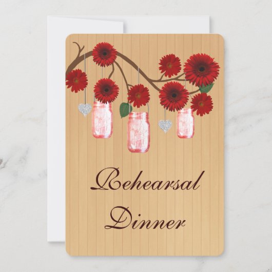 Rustic Red Mason Jars Rehearsal Dinner Invite Kaart (Voorkant)