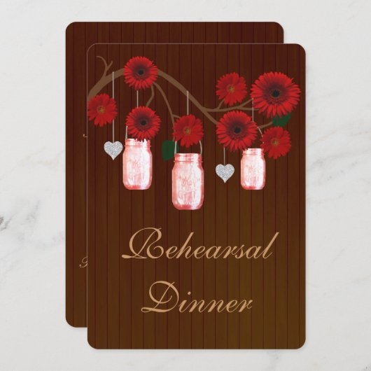 Rustic Red Mason Jars Rehearsal Dinner Invite Kaart (Voorkant / Achterkant)