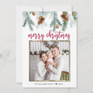 Rustic Red Merry kerstpine bevat foto Feestdagenkaart