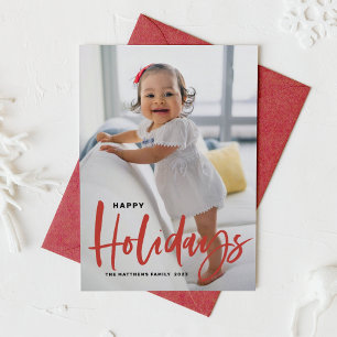Rustic Red Modern Calligrafie Prettige feestdagen Kaart