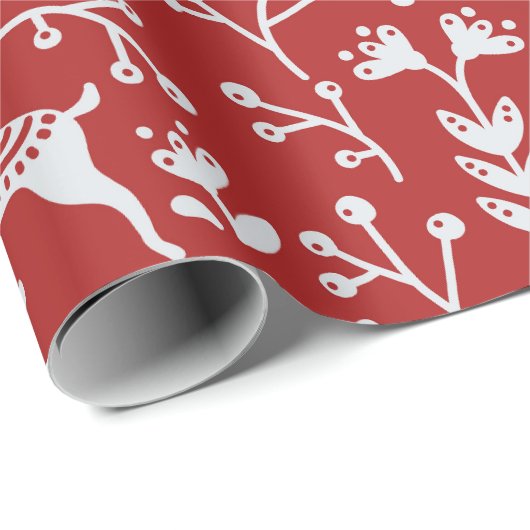 Rustic Red Nordic Pattern Wrapping Paper Cadeaupapier (Rol Hoek)
