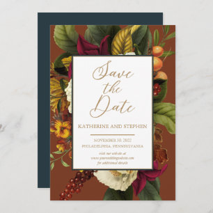 Rustic Red   Oranje Floral Bouquet Blauwgroen Save The Date
