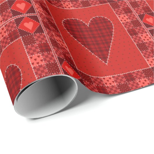 Rustic Red Patchwork Heart Quilt Cadeaupapier (Rol Hoek)