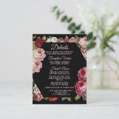 Rustic Red Pink Floral Greenery Black Detail Informatiekaartje (Staand voorkant)