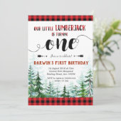 Rustic Red Plaid Boy Invitation d'anniversaire (Debout devant)