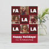 Rustic Red Plaid Fa La La Custom Photo Christmas Feestdagenkaart (Staand voorkant)