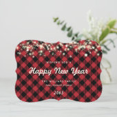 Rustic Red Plaid Lights Stars New Year Card Feestdagenkaart (Staand voorkant)