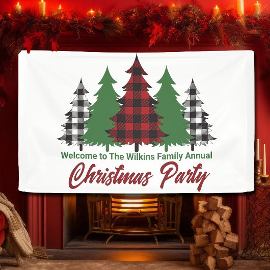 Rustic Red Plaid Merry Christmas Trees Party Spandoek
