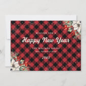 Rustic Red Plaid Snowflake Botanical New Year Card Feestdagenkaart (Voorkant)