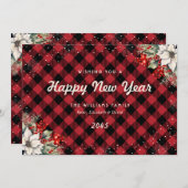 Rustic Red Plaid Snowflake Botanical New Year Card Feestdagenkaart (Voorkant / Achterkant)