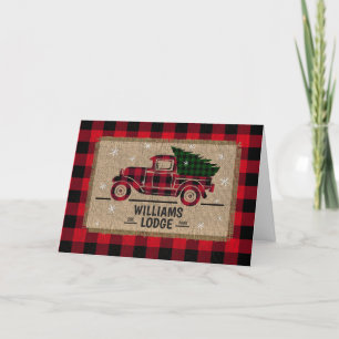 Rustic Red Plaid Truck Burlap Lodge Feestdagen Kaart