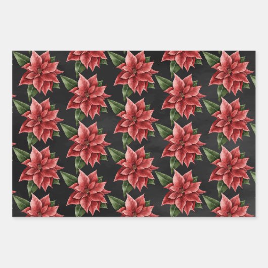 Rustic Red Poinsettia Floral Pattern kerst Inpakpapier Vel (Voorkant 3)