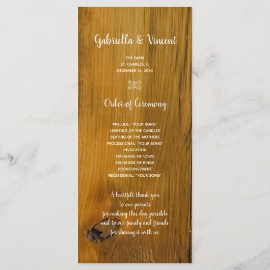 Rustic Red Poinsettia Winter Wedding Programme Programma (Achterkant)