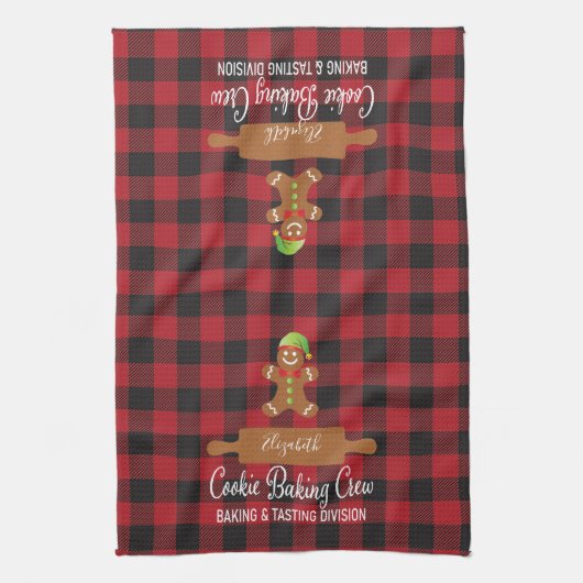 Rustic Red Pset Holiday Baking Monogramed Theedoek (Verticaal)