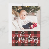 Rustic Red Pset Merry-kerstfoto Feestdagenkaart (Voorkant)