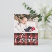 Rustic Red Pset Merry-kerstfoto Feestdagenkaart (Staand voorkant)