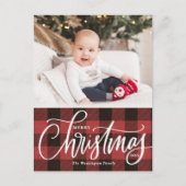 Rustic Red Pset Merry-kerstfoto Feestdagenkaart (Voorkant)