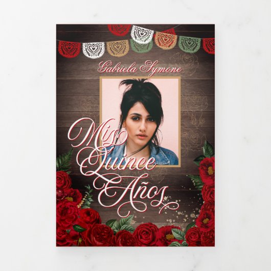 Rustic Red Rose Charro Land Western Quinceañera Drieluik Uitnodiging (Cover)