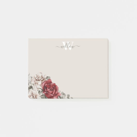 Rustic Red Rose Monogram Floral Post-it Notes (Voorkant)