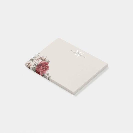 Rustic Red Rose Monogram Floral Post-it Notes (Schuin)