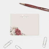 Rustic Red Rose Monogram Floral Post-it Notes
