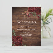 Rustic Red Rose Romantic Floral Wedding Invitation Kaart (Staand voorkant)