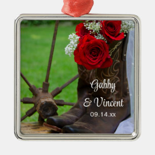 Rustic Red Roses country Western Wedding Metalen Ornament