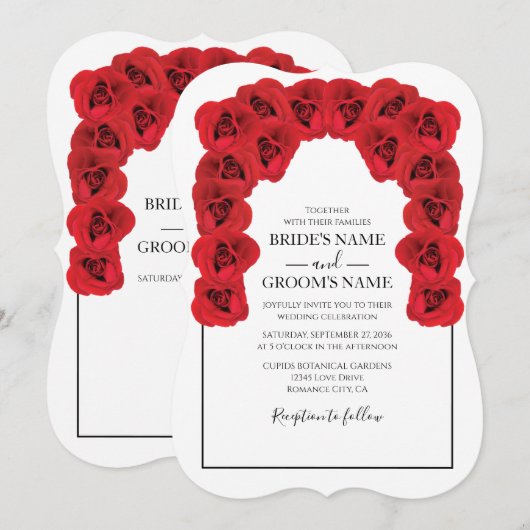 Rustic Red Roses Wedding Invitations Kaart (Voorkant / Achterkant)