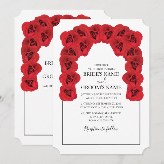 Rustic Red Roses Wedding Invitations Kaart (Voorkant / Achterkant)