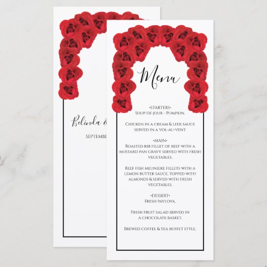 Rustic Red Roses Wedding Menu (Voorkant / Achterkant)