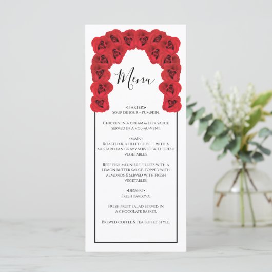 Rustic Red Roses Wedding Menu (Staand voorkant)