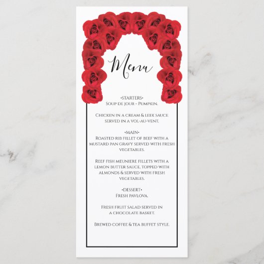 Rustic Red Roses Wedding Menu (Voorkant)