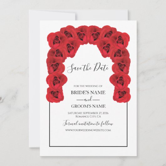Rustic Red Roses Wedding Save the Date (Voorkant)