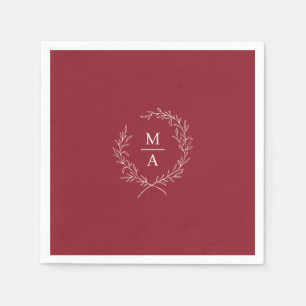 Rustic Red Simple Elegant Laurel Wreate Monogram Servet