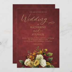 Rustic Red   SINAASAPPEL   Gold Floral Bouquet Wed Kaart