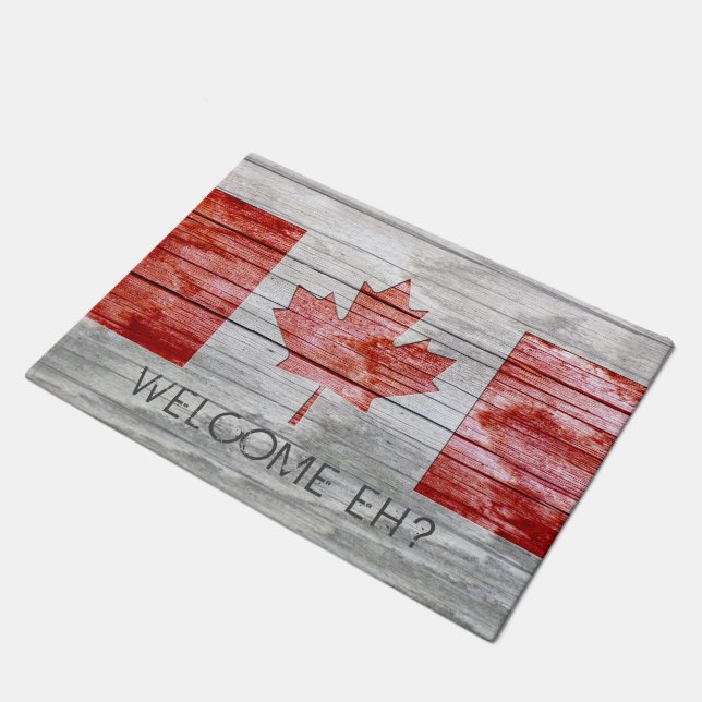Rustic Red Stain Canada Vlag Maple Leaf Grey Wood Deurmat (Schuin)