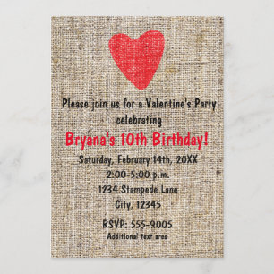 Rustic Red Stamped Heart Burlap Valentijn Party Kaart