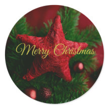 Rustic Red Star op Pin Branch Kerst sticker