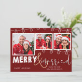 Rustic Red String Lights Vrolijk & Getrouwd Foto Feestdagenkaart (Staand voorkant)