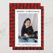 Rustic Red Tartan Pset Merry-kerstfotokaart (Voorkant / Achterkant)