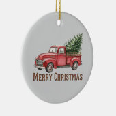 Rustic Red Truck Christmas Farmhouse Pine Tree Keramisch Ornament (Rechts)