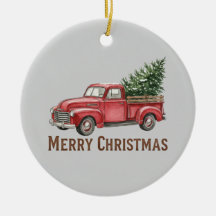 Rustic Red Truck Christmas Farmhouse Pine Tree