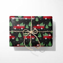 Rustic Red Truck Christmas Wrapping Paper on Black