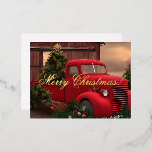 Rustic Red Truck en Trees Kerstmis Kaart