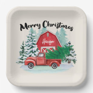 Rustic Red Truck Farmhouse Kerstplein Papieren Bordje