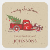 Rustic Red Truck Tree gepersonaliseerd Vierkante Sticker (Voorkant)