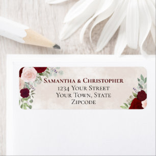 Rustic Red Waterverf Rozen Wedding Return Address Etiket