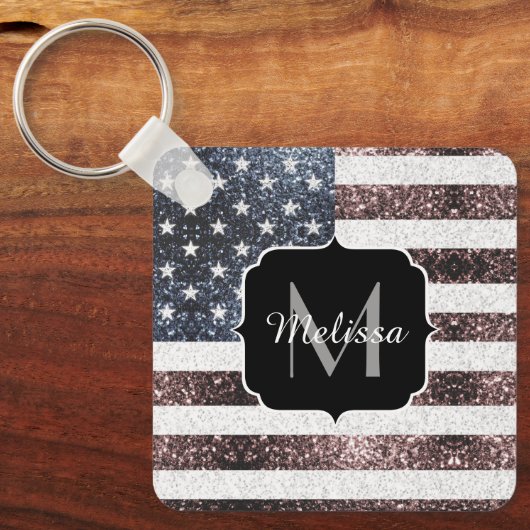 Rustic Red White Blue Sparkles USA Sleutelhanger (Voorkant)
